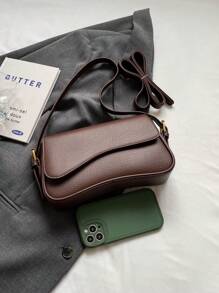 1 chiếc Túi đeo vai thời trang hợp thời trang bằng da PU màu trơn, thích hợp để đựng điện thoại và ví - Cà phê nâu - Xem 11