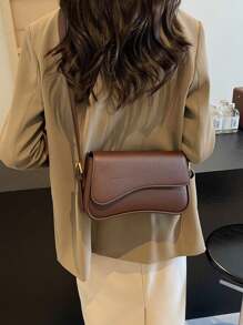1 chiếc Túi đeo vai thời trang hợp thời trang bằng da PU màu trơn, thích hợp để đựng điện thoại và ví - Cà phê nâu - Xem 5