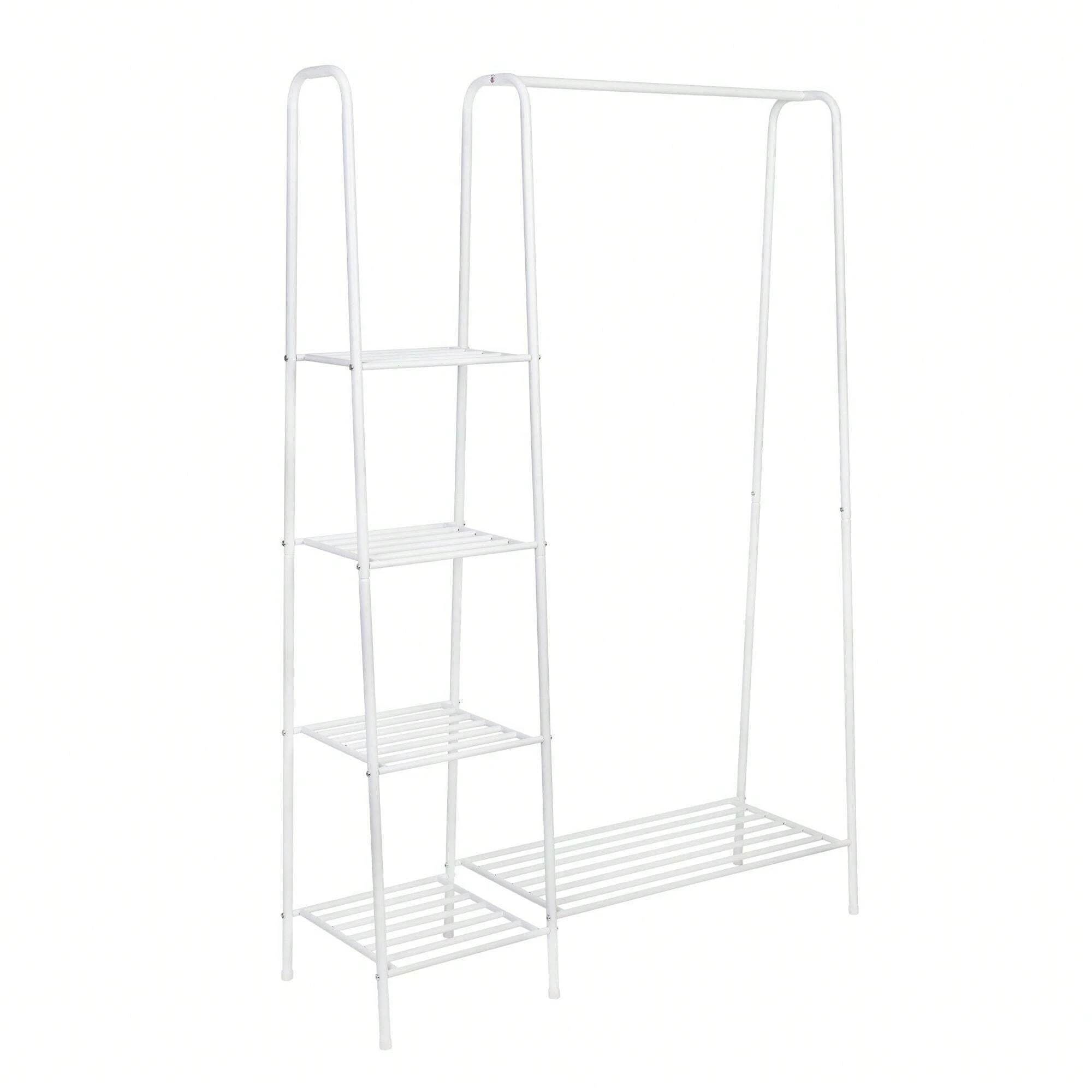 Honey-Can-Do Steel Single Rod Clothes Rack With 4 Shelves, White ...