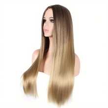 Women Real Long Straight Hair Wigs Ladies Natural Ombre Blonde Cosplay Full Wig - Gold - View 8