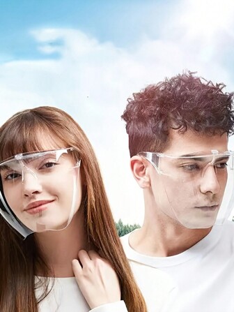 1 st Ansiktsmask i glasögonstil, vindtät och dammtät genomskinlig ansiktsskärm, unisex återanvändbar skyddsmask i plast mot stänk, lämplig för utomhuscykling, arbete och daglig användning