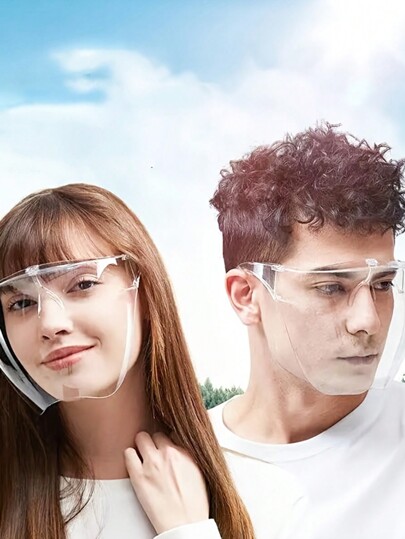 1pc Máscara facial estilo óculos, protetor facial transparente à prova de vento e poeira, máscara protetora antirrespingos de plástico reutilizável unissex adequada para ciclismo ao ar livre, trabalho e uso diário