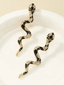 1 Pair Dramatic Black Drip Oil Snake Design Long Hoop Earrings - Snake - View 3