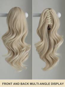 18-20 Inch Long Golden Wavy Curly Synthetic Ponytail Hair Extensions, Heat Resistant Fiber, Suitable For Women And Girls Daily Wear - Beige - View 4