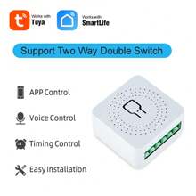 qaroota 迷你 DIY 智能开关涂鸦 WiFi 灯开关模块需要中性线 2 路定时器无线断路器适用于 Alexa Home - 彩色 - 查看 2