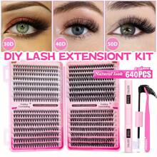 Bộ nối mi 640 chiếc, Bộ nối mi tự làm, Bộ từng cụm mi, Bộ nối mi D Curl kèm keo dán và dụng cụ gắn mi, Bộ mi dùng hàng ngày, Tiệc tùng, Du lịch hoặc làm quà tặng cho gia đình và bạn bè - màu đen - Xem 7