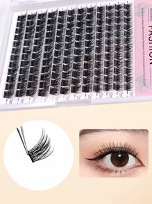 1 Hộp 12 Khay, 144 Cụm Lông Mi Giả Phân Đoạn Kiểu C-Curl Tự Nhiên, Dày & Cong, Lông Mi Sợi Thật Cho Việc Đeo Hàng Ngày Và Dự Tiệc - màu đen - Xem 2