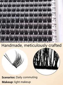 1 Hộp 12 Khay, 144 Cụm Lông Mi Giả Phân Đoạn Kiểu C-Curl Tự Nhiên, Dày & Cong, Lông Mi Sợi Thật Cho Việc Đeo Hàng Ngày Và Dự Tiệc - màu đen - Xem 4