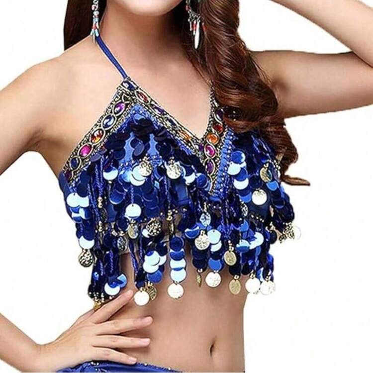 IPENNY Damen Pailletten Top - Bauchtanz Oberteil Mit Verstellbarem Neckholder