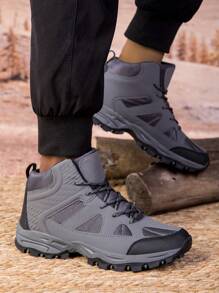 2025 New Autumn/Winter Unisex High-Top Outdoor Hiking Shoes, Professional Trekking Shoes, Gray, Thick Sole Anti-Slip Casual Lace-Up Breathable Couple Sports Shoes, Shock-Absorbing Trail Running Shoes, Size 37-46