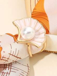 1 件优雅珍珠贝壳形围巾披肩配件，金属扇形服装腰带扣 - 貝殼 - 查看 5