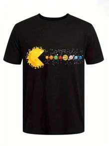 Camiseta de manga corta con cuello redondo, estampado de graffiti de marca, ajuste holgado, color blanco, para hombre talla grande