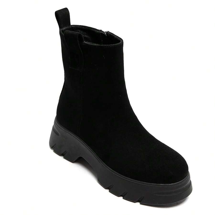 Fashionable Versatile Casual Thick Sole Ankle Boots - Black - View 1