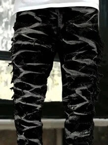 Teen Boy Fashion Fringe Spray Painted Denim Jeans