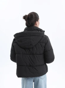 Women's Winter Puffer Jackets With Removable Hood,Zip Pockets,Stand Collar,Warm Ladies Quilted Coat