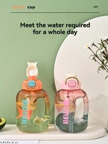 1 件 1.1L/38.7oz 便携式大容量水瓶，带吸管的透明防漏水桶，适用于健身房健身、户外运动、带手柄的水壶，完美的生日礼物、圣诞礼物 - 彩色 - 查看 5