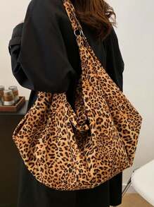 韩版慵懒设计感豹纹个性手提包日常实用大容量外出逛街通勤单肩包秋冬时尚复古休闲时尚女士包包 - 彩色 - 查看 1