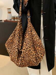 韩版慵懒设计感豹纹个性手提包日常实用大容量外出逛街通勤单肩包秋冬时尚复古休闲时尚女士包包 - 彩色 - 查看 2