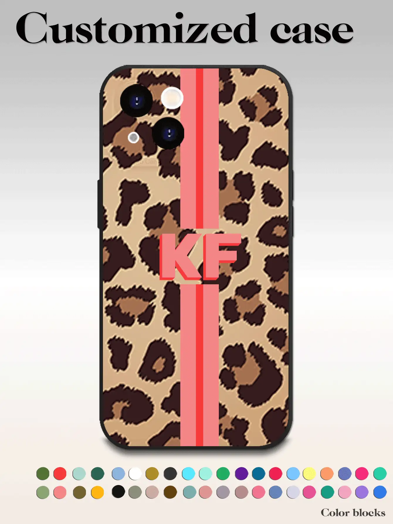 1 件定制文字、豹纹和条纹图案名称全覆盖硅胶镜头保护手机壳，适用于 17 Air 16 15 14 13 12 11 Pro Max、Galaxy S25 24 23 Ultra FE A55 54 35 - 黑色 - 查看 2