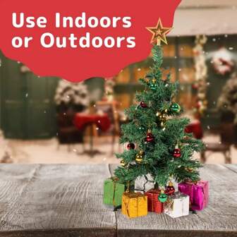 قطعة واحدة مجموعة شجرة عيد الميلاد الصغيرة مع أضواء LED وأشكال زخرفية، شجرة اصطناعية للمكتب، تزيين أعياد العطلات مع قمة نجمية، لا تشمل البطاريات، سهلة التركيب، مناسبة للزينة الموسمية