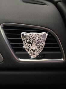 1pc Car Air Outlet Decoration Rhinestone Metal Large Leopard Head Car Air Conditioning Decoration