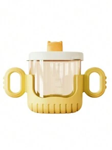 1pc Yellow Crocodile Design Baby Sippy Cup With Rounded Handle, Clear Scale And Silicone Straw - Yellow - View 5