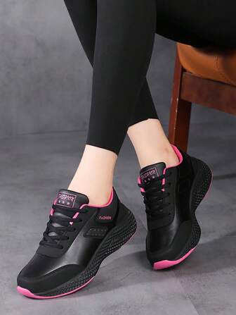 Women's Sports Shoes, Fashion Casual Sneakers, Black Low-Top, Comfortable PU Leather, Waterproof, Running Shoes, Spring & Autumn