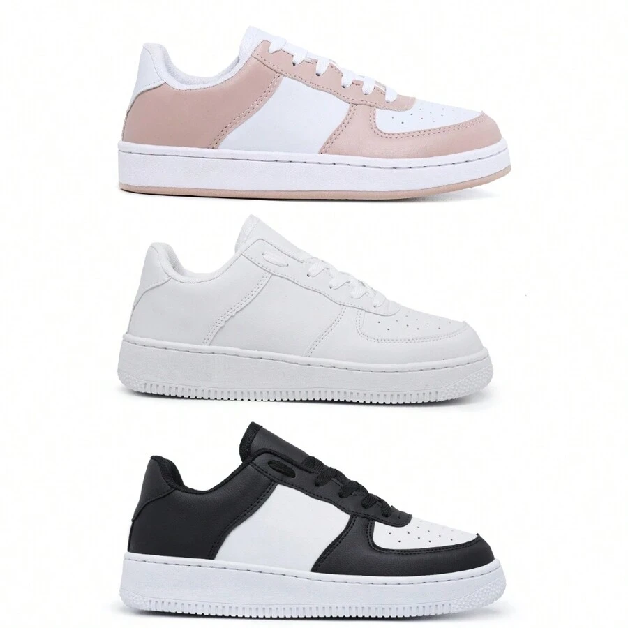 Kit 3 Pairs Women's Sneakers Casual Fashion Blogger Special Sizes - Hồng - Xem 1