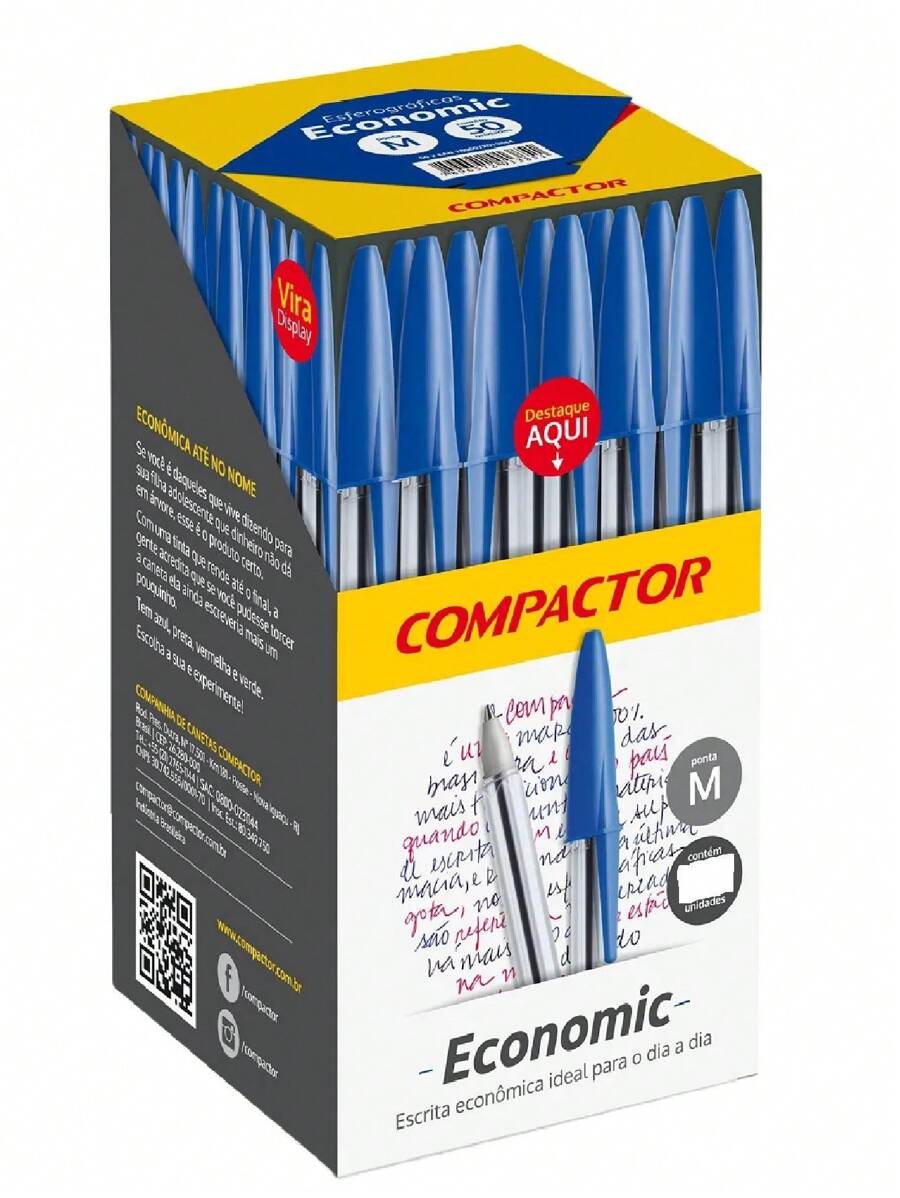 Economic 1.0mm Compactor Ballpoint Pen - Kit 25 Units - 藍色 - 查看 1