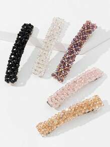 4pcs Crystal Beads Barrette Hair Clips, Super Shiny 4-Rows Crystal Hair Clips, Hair Accessories Claw Clips Hair Claws Hair Barrettes, School Stuff, Head Accessories, Hairpin, Bobby Pins - Multicolor - View 7