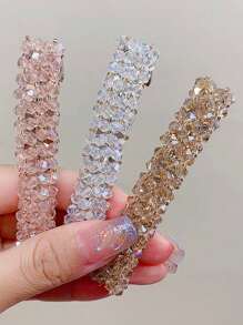 4pcs Crystal Beads Barrette Hair Clips, Super Shiny 4-Rows Crystal Hair Clips, Hair Accessories Claw Clips Hair Claws Hair Barrettes, School Stuff, Head Accessories, Hairpin, Bobby Pins - Multicolor - View 5