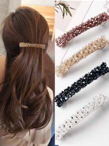 4pcs Crystal Beads Barrette Hair Clips, Super Shiny 4-Rows Crystal Hair Clips, Hair Accessories Claw Clips Hair Claws Hair Barrettes, School Stuff, Head Accessories, Hairpin, Bobby Pins - Multicolor - View 1