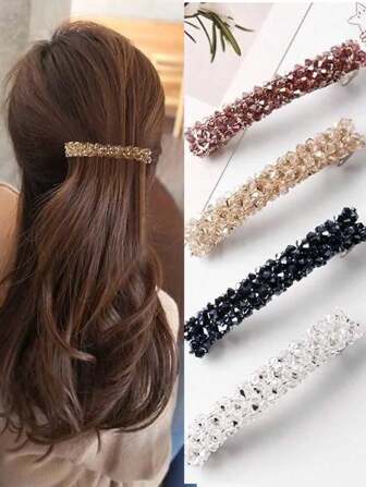 4pcs Crystal Beads Barrette Hair Clips, Super Shiny 4-Rows Crystal Hair Clips, Hair Accessories Claw Clips Hair Claws Hair Barrettes, School Stuff