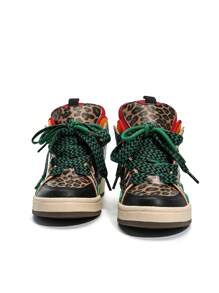 Fall/Winter Leopard Print High-Top Casual Sneakers, Comfortable & Fashionable Outdoor Sports Shoes For All Seasons, Plus Size