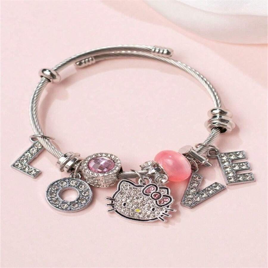 1 chiếc vòng tay mặt dây chuyền có thể điều chỉnh màu bạc, thích hợp để đeo hàng ngày cho phụ nữ - Nhiều màu - Xem 1