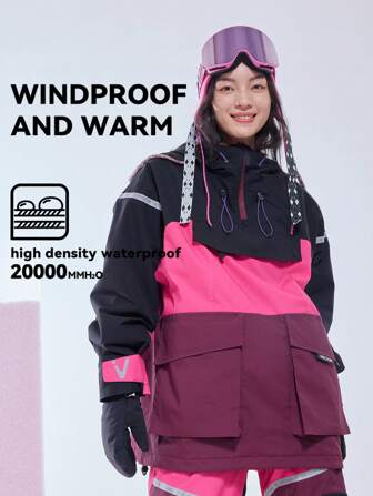 VECTOR MOTION 连帽半拉链滑雪夹克，男女通用，防风，防水，透气，有弹性，超轻保暖，半拉链连帽衫，适用于单/双滑雪板滑雪服