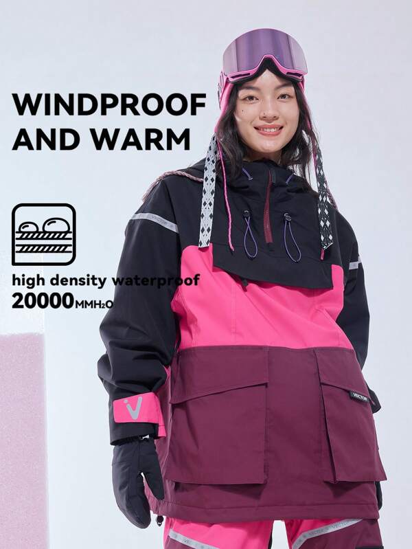 VECTOR MOTION Hooded Half Zip Ski Jacket, Unisex, Windproof, Waterproof, Breathable, Stretchy, Ultra-Lightweight Insulation, Half Zip Hoodie, For Single/Double Snowboard Ski Outfits