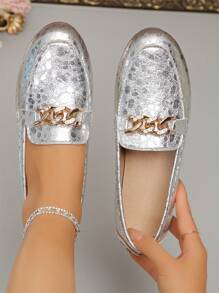 Giày lười đế tròn đế mềm thoải mái mới cho nữ cỡ lớn, giày lười co giãn - Bạc kim loại - Xem 1