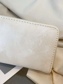 Plain Color Zip Waxed Leather Wallet Suitable For Daily Commute And Travel Christmas Gifts Gift Thanksgiving Gifts For Women Wallet Purse Wallet Long Wallet