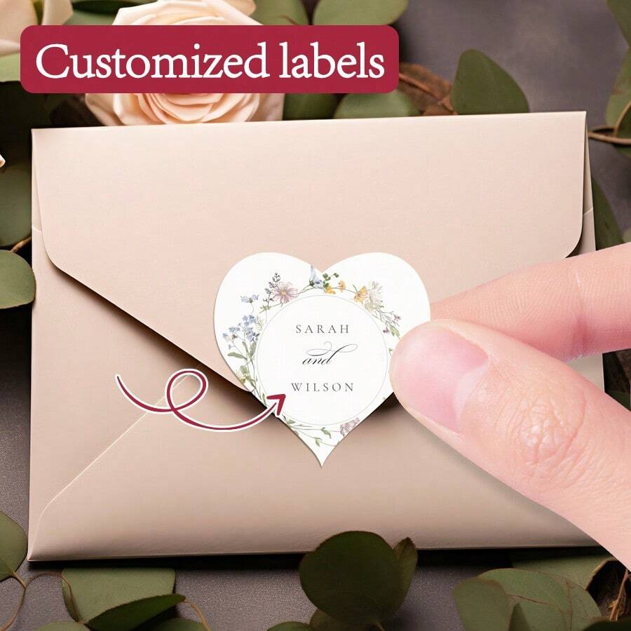 Pegatinas personalizables con diseño floral para recuerdos de boda