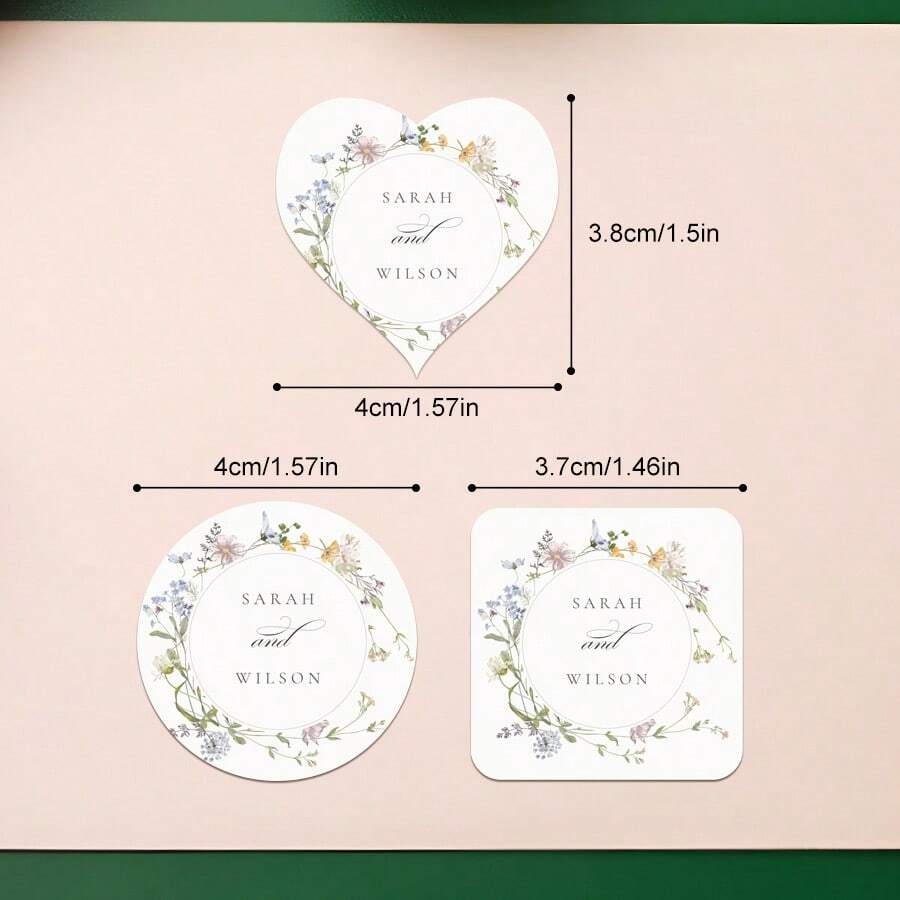 Pegatinas personalizables con diseño floral para recuerdos de boda
