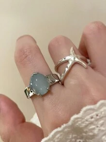 Set de 2 anillos abiertos con decoración de estrellas de mar, adecuados para uso diario por mujeres