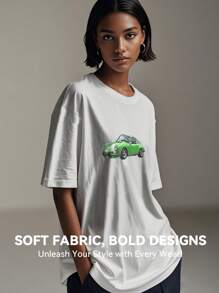 Women's Print Short Sleeve T-Shirt, Black & White Shirt, 180gsm Shirt, Crew Neck Short Sleeve T-Shirt, Breathable & Comfortable Casual Sports Fitness Tee, Casual Vintage Style, Suitable For Summer, Beach Holiday Crew Neck Short Sleeve Casual T-Shirt, Summer Tee