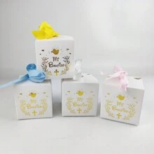 20 Pieces 6.5x6.5x6.5cm Bronzing Mi White Box For Spain Baptism Party Decoration Small Gift Box