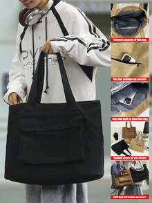 peach tree 1 件时尚简约纯色手提包，休闲单肩包，带多个手机口袋，商务、学校、通勤、青年、男士，圣诞节徒步旅行秋季旅行冬季礼物节日感恩节礼物男士礼物大容量多功能户外便携时尚休闲收纳袋电脑沙滩包运动包健身包手提包学生多功能爸爸礼物手拿包度假胸包侧包挎包皮包流浪包腰包男士礼物 - 彩色 - 查看 2