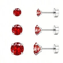 Bộ 3 đôi khuyên tai xoắn ốc Cubic Zirconia trang sức xỏ khuyên sụn cho nam nữ khuyên tai phẳng - Bạc - Xem 2