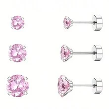 Bộ 3 đôi khuyên tai xoắn ốc Cubic Zirconia trang sức xỏ khuyên sụn cho nam nữ khuyên tai phẳng - Bạc - Xem 6
