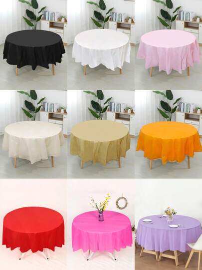 1 件 84 英寸多色纯色塑料圆形一次性桌布，圆形桌布桌罩非常适合生日婚礼节日 2025 新年派对家居餐桌装饰，擦拭罩直径 213 厘米桌布，情人节装饰桌布