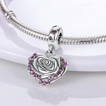 1 件银色浪漫爱情系列心形皇冠玫瑰婚纱串珠吊饰原创手链项链手镯钥匙扣周年纪念情人节送给爱人女孩