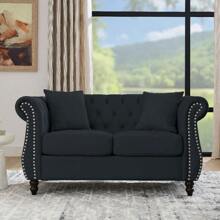 YOGLAD Modern Chesterfield Velvet Sofa, 2-Seater Sofa And 3-Seater Sofa With Curved Backrest Rolled Arm, Upholstered Tufted Backrests With Nailhead Arms And 2 Cushions For Living Room, Bedroom, Apartment, Office - 黑色 - 查看 7